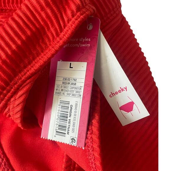 Xhilaration Womens Swim Size Large RIbbed Cheeky Bikini Bottoms Red Swim Suit - Picture 7 of 8